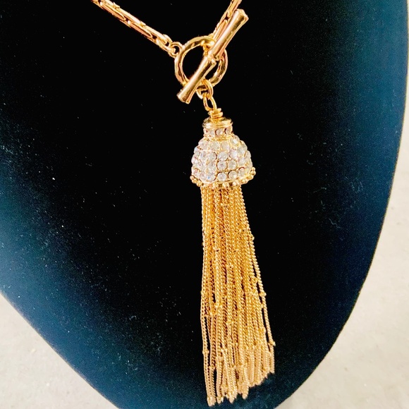Lilly Pulitzer NECKLACE 🩷SALE🩷GOLD CHAIN TASSEL NECKLACE NWT “Fronds”TOGGLE - Picture 4 of 16